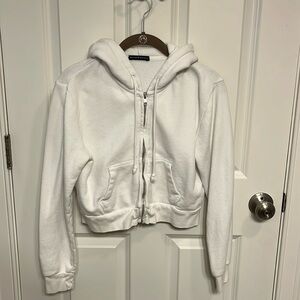 White Brandy Melville Cropped Zip-up Hoodie